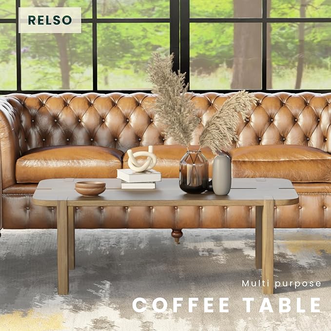 Mocha Coffee Table – Handcrafted Mango Wood Table with Coffee Finish | Large Accent Piece for Living Room, Patio, Entryway, or Office – Durable Centerpeice | Easy Assembly, Mid Century Decor