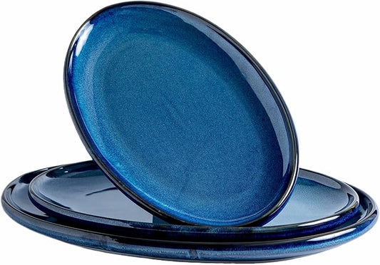 Ceramic Large Serving Platters- Set of 3 Oval Platters for Entertaining. Modern Kitchen Dishes for Dinner, Fruit, Salad, Turkey, etc. Oven, Dishwasher Safe, 15.75" / 13.75" /12",Royal Blue