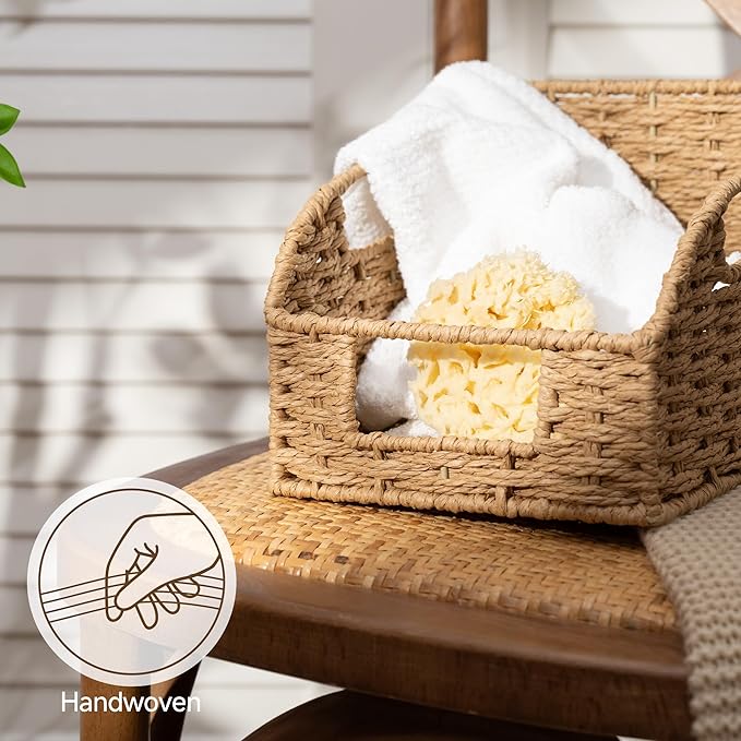 StorageWorks Paper Rope Pantry Storage Baskets, Wicker Baskets with Built-in Handles, Handwoven Shelf Baskets for Organizing, Pantry Organizers and Storage, Natural, 3 Pack