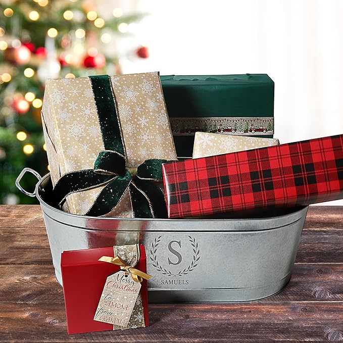 Let's Make Memories Personalized Beverage Tub - Monogram Wreath - Galvanized Drink Tub w/o Stand