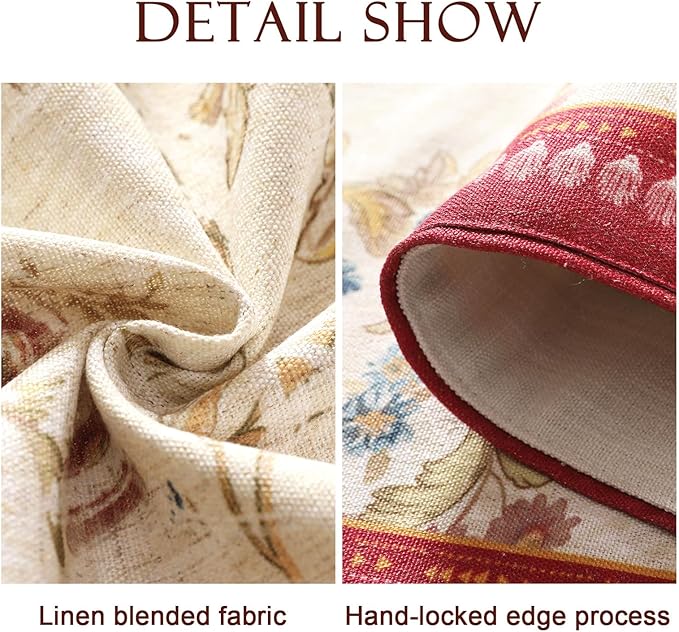 patdrea Designer Farmhouse Linen Table Runner, Rustic Cottage Mauve with Rooster and Floral Pattern Fabric Table Mat, Decoration for Kitchen Dining Coffee Table Banquet Christmas , 12"*71"