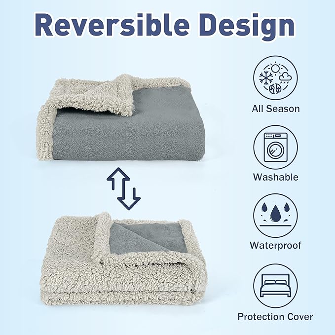 Catalonia Waterproof Blanket for Bed, Washable Leakproof Protector Cover, Reversible Throw Blanket for Couch Sofa, Stain Proof Blanket Pad, 80X90 inches, Grey