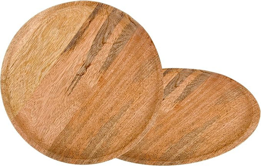 Alpha Living Home 13” Wooden Charger Plates - Set of 2, Handcrafted Round Rustic Dinnerware for Table Décor, Weddings, Thanksgiving, Parties, and Everyday Dining (Natural)