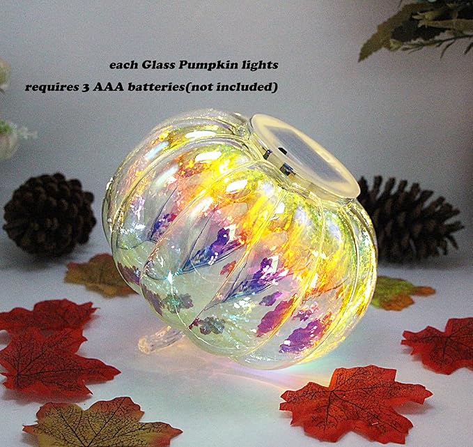 Mercury Glass Pumpkin Light with Timer, with 10 Fairy Lights Inside,Battery Operated Led Pumpkin Light,Ideal for Halloween Fall Decoration, Thanksgiving Rustic Decor, Xmas Decor (Multi Color)