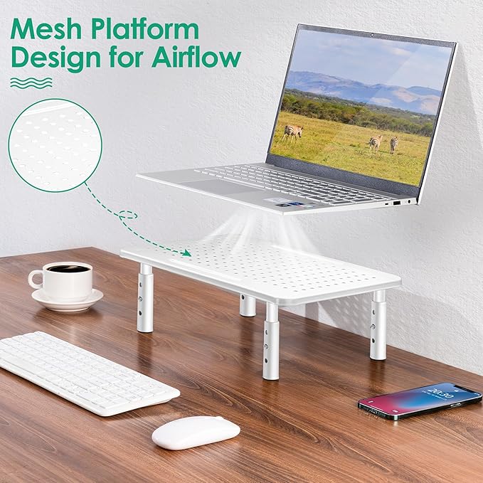 Monitor Stand Riser, 3 Height Adjustable Monitor Stand with Pen Holder, Dual Monitor Riser Laptop Riser for Office, Home, School Supplies, 1 Pack, White
