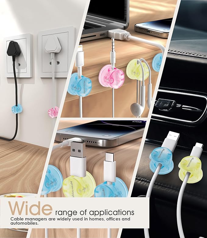 9 Pack Magnetic Cord Organizer [Locking Cable Rotatable] Cable Clips, Nearockle Strong Magnetic Cord Holder, Adhesive Cord Keeper Cable Management for Desk,Car,Nightstand,Office(Macaron Color)