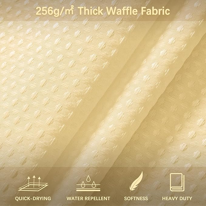 Neutral Fabric Shower Curtain for Bathroom Stall, 60 inche Waffle Weave Shower Curtain Beige, Machine Washable Waterproof 256GSM Heavy Duty Weighted with 10 Metal Hooks, 60Wx72H