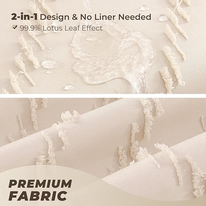 Cream Shower Curtain Boho Farmhouse Shower Curtain 72”W x 72”L Tufted Chevron Textured Minimalist Shower Curtains for Bathroom