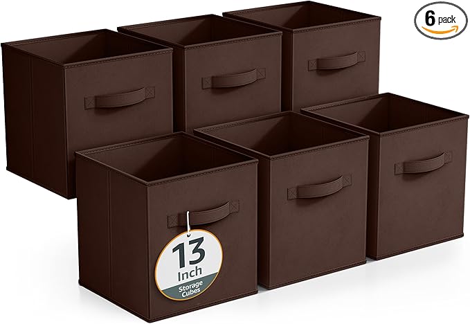 Sorbus Fabric Storage Cubes - 6 Foldable Storage Bins for Organizing Pantry, Cubbies, Toy Box - Clothes Storage & Closet Organizer - 13 Inch Collapsible Cube Baskets for Shelves with Handle