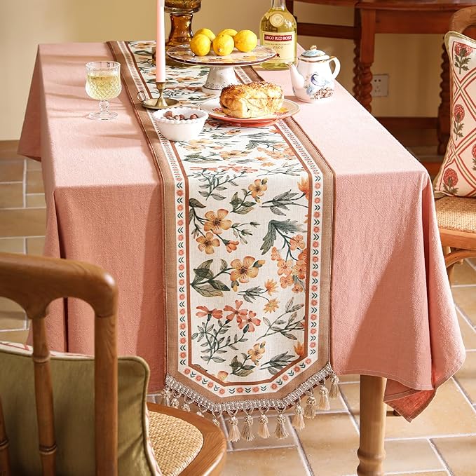 Vintage Linen Table Runner,Floral Table Runners 87 Inches Long,Soft and Luxury Coffee Table Runners.Decoration Tabletop for Kitchen,Dining,Party,Home,Christmas,12"*87"