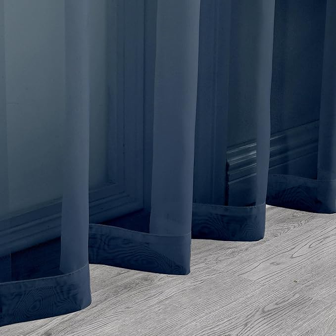 Aiyufneg Navy Blue Sheer Curtains 36 inches Long, Short Kitchen Window Treatment Solid Sheers Cafe Curtains Bathroom Voile Half Window Curtains 2 Panels, Rod Pocket, 40" Wx36 L