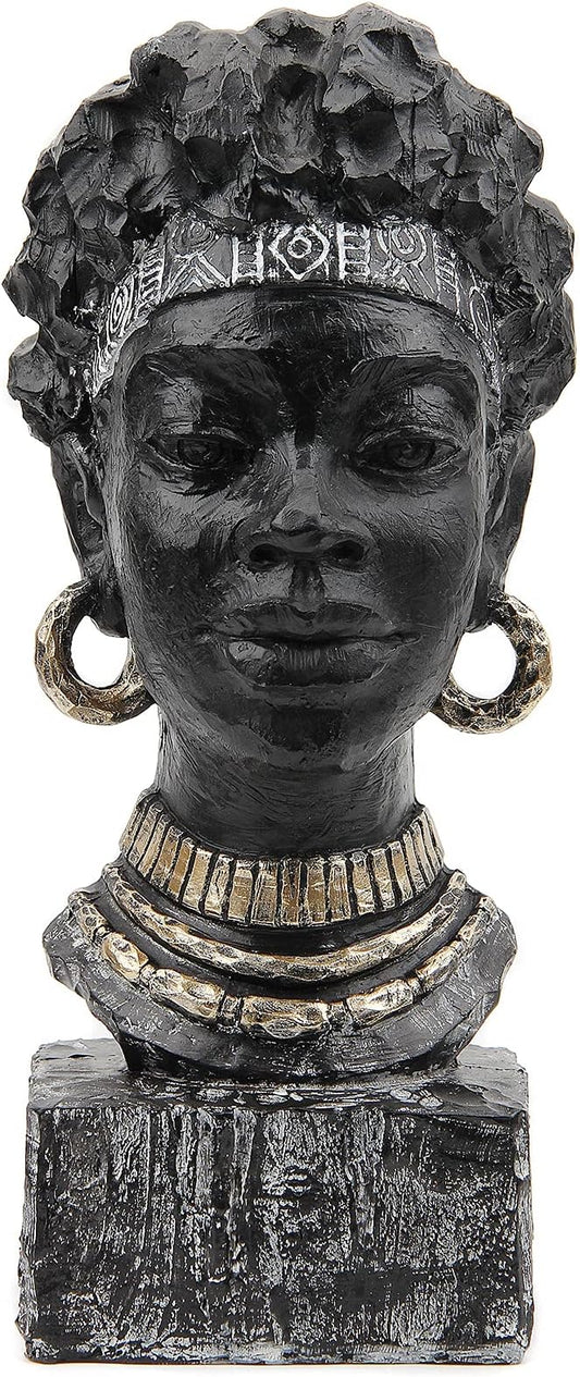 Leekung African Statues and Sculptures for Home Decor,African Figurines Head Statue Decorations for Home,African Art Sculptures Woman Statue Decor for Living Room Antique Black Color