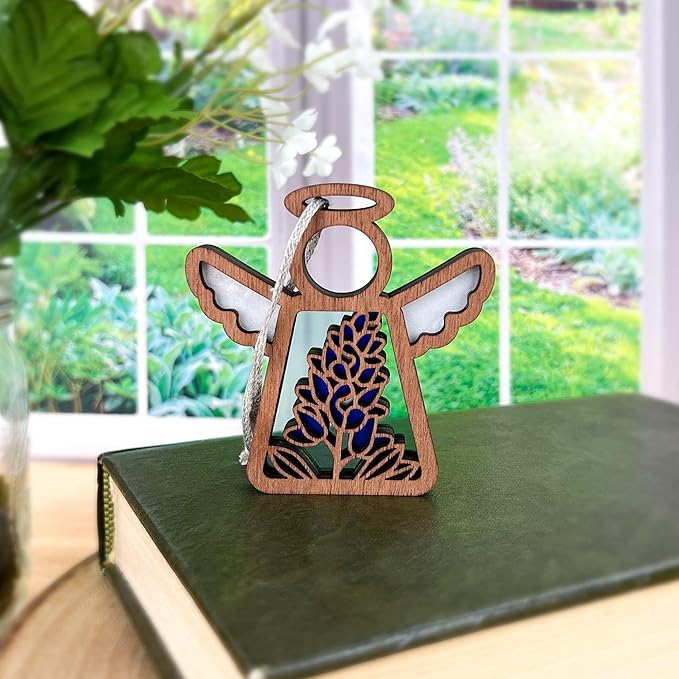 3.5" (H) Texas Bluebonnet Ornament - Angel Wings Shelf Decor - Sentimental Gift for Mom - Unique Texan Decorations