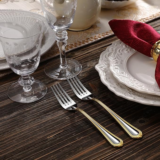 KEAWELL Pearl Edge Premium 20-Piece Refined Bead Silverware Set, 18/10 Stainless Steel, Service for 4, Fine Flatware Set, Dishwasher Safe (20, Gold Accent)