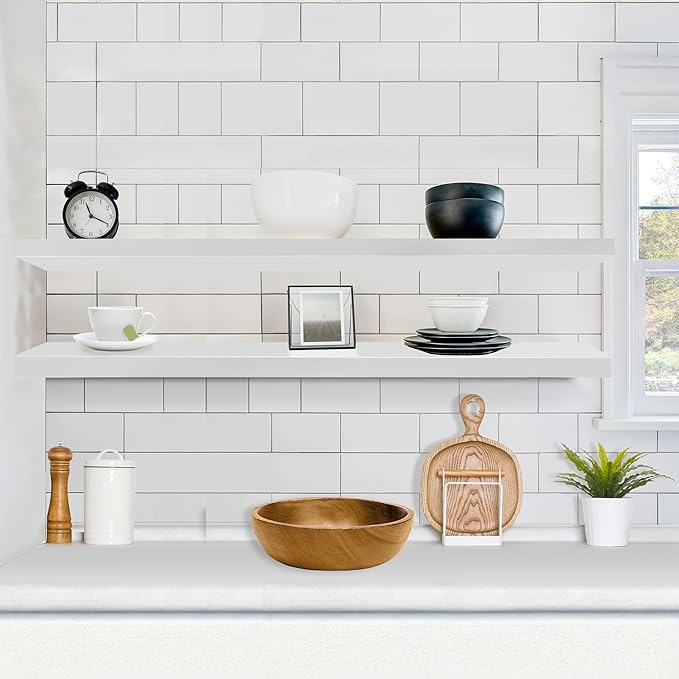 Sorbus Floating Shelves for Wall - 55 Inch Extra-Long Bathroom Shelves, Wall Decor for Bedroom, Kitchen, Living Room, Book Storage - Mounted Floating Shelf with Hidden Brackets (White, 2 Pack)