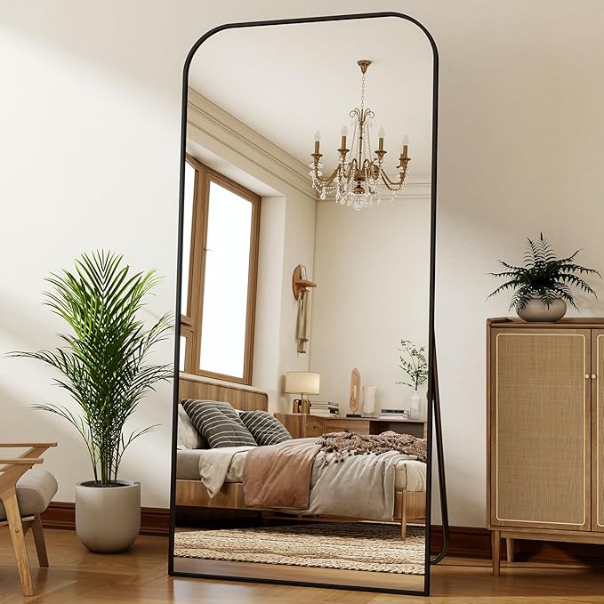 77''x 38'' Full Length Mirror, Rectangular Full Body Mirrors with Stand, Wall Mounted Mirror for Home Decor, Floor Mirror with Aluminum Alloy Thin Frame, Black