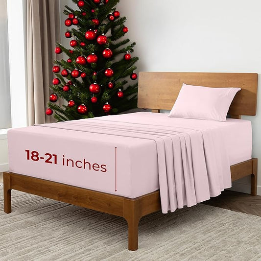 Mellanni Extra Deep Twin XL Sheets - 3 PC Iconic Collection Bedding - Hotel Luxury, Ultra Soft, Cooling Bed Sheets - Wrinkle, Fade, Stain Resistant (Twin Extra Long, Blush Pink)
