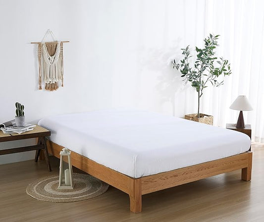 100% Linen Fitted Sheet Twin(1 Piece), 15 Inch Deep Pocket Mattress Cover French Flax Stone Washed Farmhouse Soft Breathable Bottom Sheets(White, Twin)