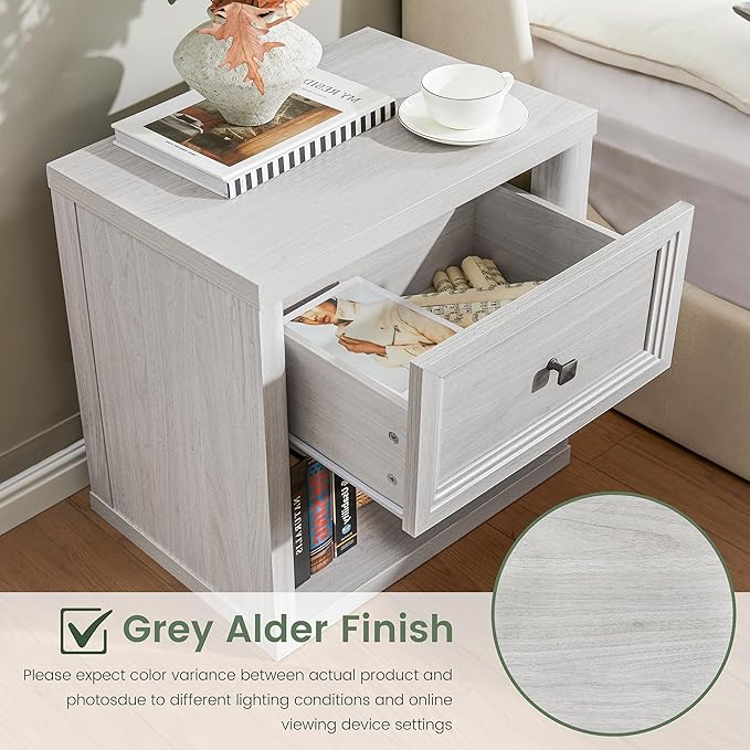 Farmhouse Night Stand Set of 2, White Nightstands with Deep Drawer, Wooden Side Tables End Table, 22.6" Wide Bedside Tables Night Stands for Bedroom Room Sofa Couch Office