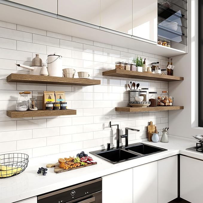 48 Inch Floating Shelves, 12 Inch Deep Floating Shelves for Wall, Floating Shelf with Invisible Brackets, Deep Wall Shelves for Bathroom, Bedroom, Living Room, 1 Pack, Brown