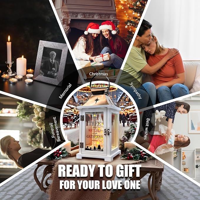 Christmas Candle Lanterns Decorative Indoor- Hanging Candle Lantern with Ceramic Christmas Tree that Light up for Modern Farmhouse Decor, Christmas Lantern for Xmas Table Centerpieces, Home Décor