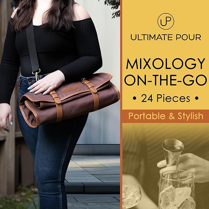 Professional Bartender Kit Travel Bag with Cocktail Shaker Set | Portable Bartending Mixology Bar Set with 18/28 oz Boston Shaker | Pro Bar Tools Perfect for Home, Bar, Parties, Beach, BBQ | 24 Pcs