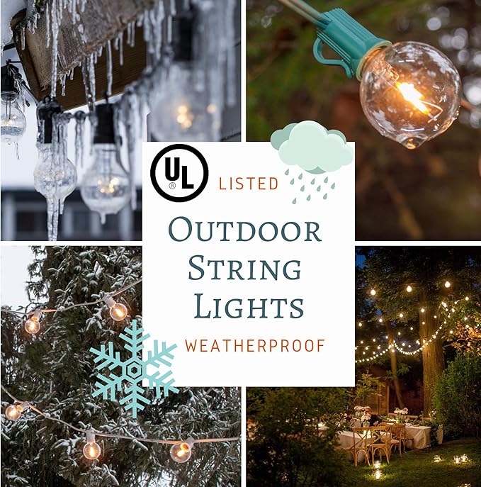 Hometown Evolution, Inc. G40 LED Warm White Outdoor Patio String Lights with 0.6 Watt Bulbs (G40 LED 3 Diode - Black Wire, 100 ft)
