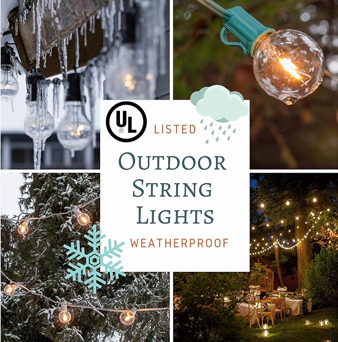 Hometown Evolution, Inc. 25 Foot Globe String Lights (G40 Clear - White Wire - 1.6 Inch 5 Watt Bulbs)