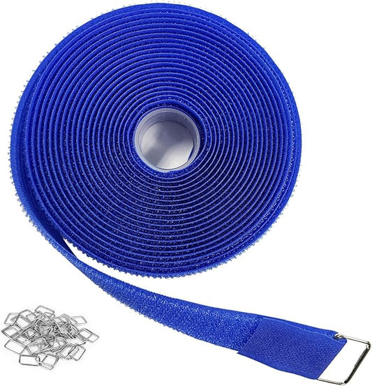 1"x16ft Hook and Loop Straps with 25 Metal Buckles, Adjustable Fastening Cable Straps, Cut-to-Length Cinch Strap, Reusable Nylon Securing Cord Ties for Organizer or Storage, 1 inch Wide,Blue