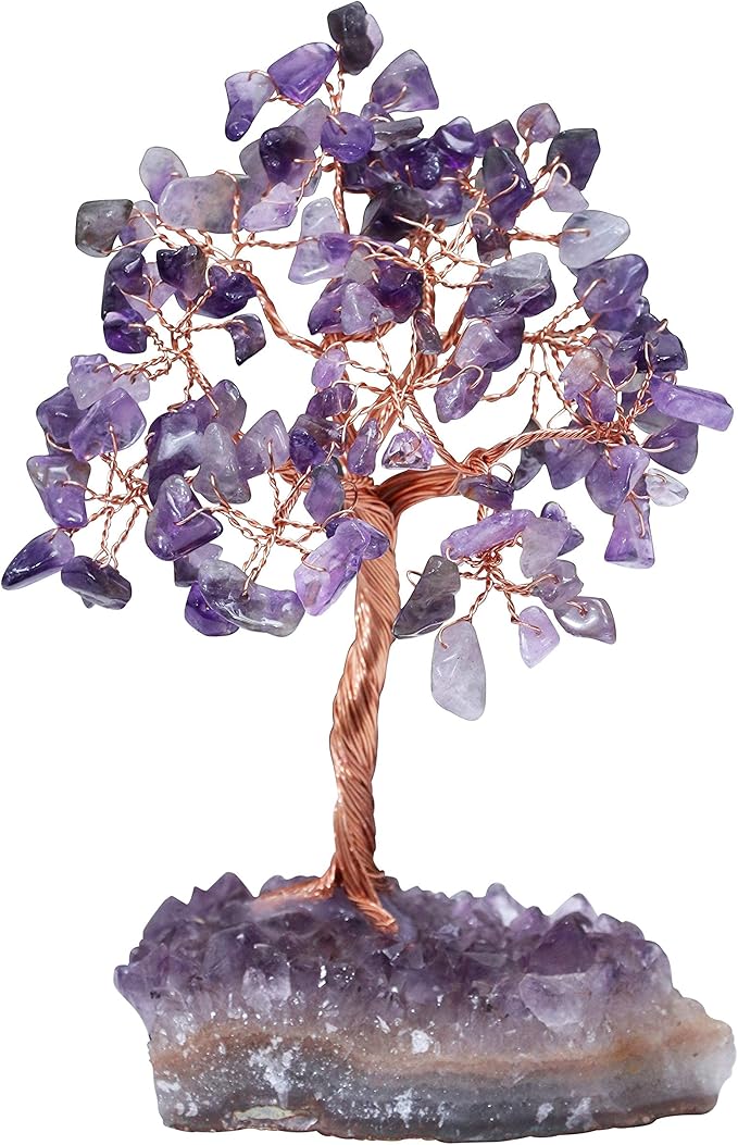 Amethyst Crystal Tree with Cluster Base Tree of Life Decor for Shelf, Bedroom, Birthday Gifts for Women, Sister Gift, Birthday Gifts for Mom, Cute Home Office Decor Purple Housewarming Present