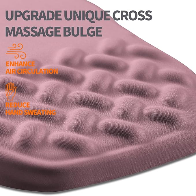 Ergonomic Slope Mouse Pad Wrist Support, Wrist Rest Mousepad for Carpal Tunnel Pain Relief with Massage Bulge and Slow Rebound Memory Foam (12x8 inch, Dark Pink)