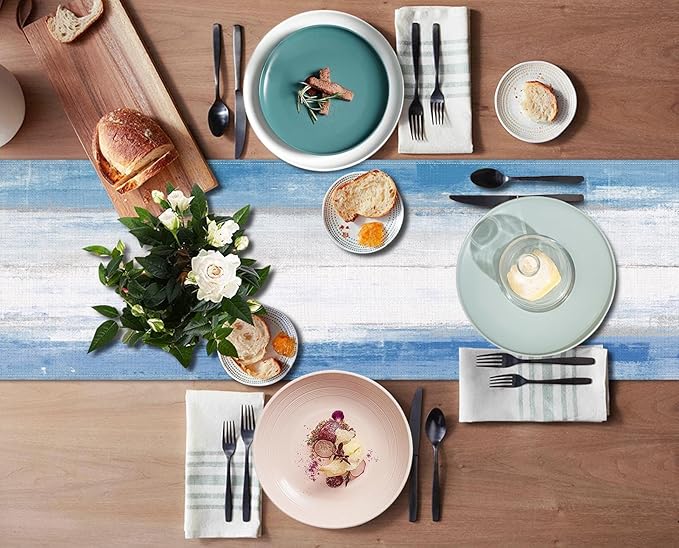 Emvency Farmhouse Table Runner, Blue and Grey Abstract Art Painting for Kitchen Coffee Table Family Dinners Holiday Parties Wedding Events Decor(13x72 inch)