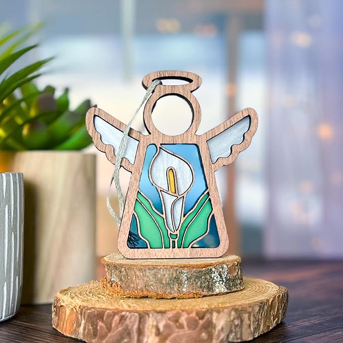 Calla Lily Decor - Christmas Tree Ornaments - Guardian Angel Flower Figurine - Loss of Father Sympathy Gift - White - 3.5" (H)