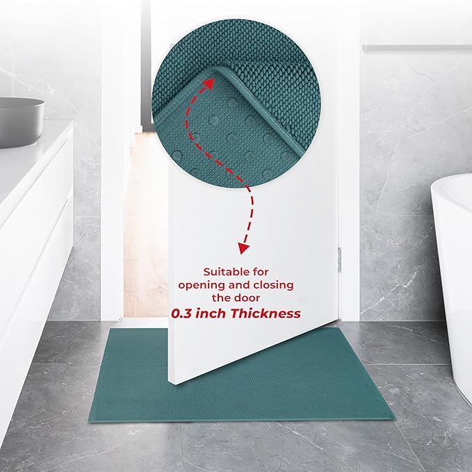 American Soft Linen Bath Rug, 20 in 34 in 100% Cotton Bath Mats Rugs for Bathroom, Slip Reducer Washable Shaggy Form Area Rugs, Colonial Blue Bath Rug