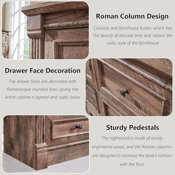 8 Drawers Dresser for Bedroom, Farmhouse 61" Wide Dressers & Chests of Drawers w/Roman Column, Large Storage Dressers Organizer w/Two Different Drawer Sizes for Bedroom,Living Room,Light Brown