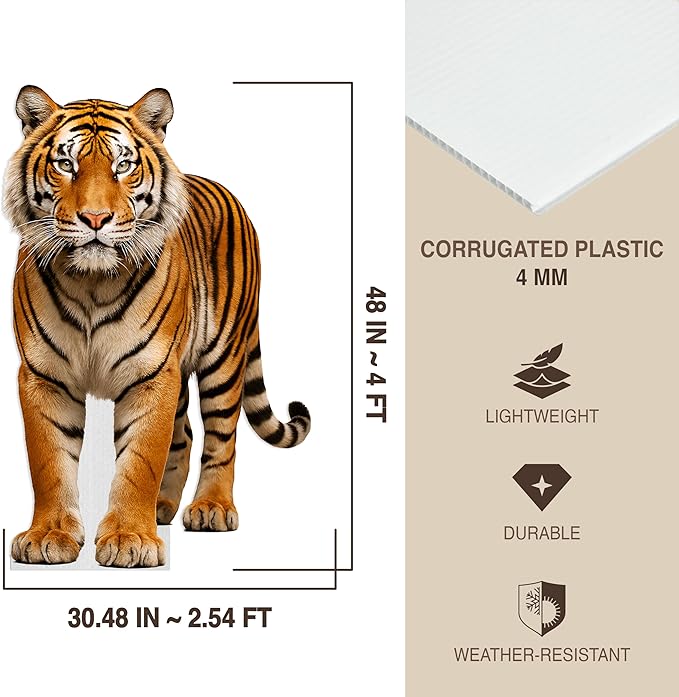 Tiger Life Size Standee - 4FT Freestanding Coroplast Cutouts | Safari Animal Standup Photo Booths, Jungle Party, Birthday & Halloween Decorations