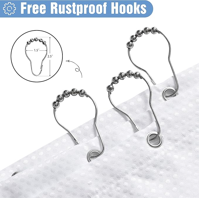 Blue Grey Shower Curtain, Modern Geometric Shower Curtain Sets for Bathroom, Luxury Hotel Style Bath Curtains, No Need Liner with Hooks Set, 72 inch, Smoke Blue