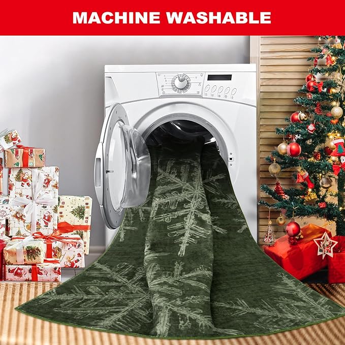Lahome Snowflake Christmas Kitchen Rugs, 2x3 Washable Christmas Door Mat Indoor Non Slip Green Rugs for Entryway, Soft Small Rugs Holiday Decor Carpet for Entry Bathroom Bedroom(2x3ft,Green)