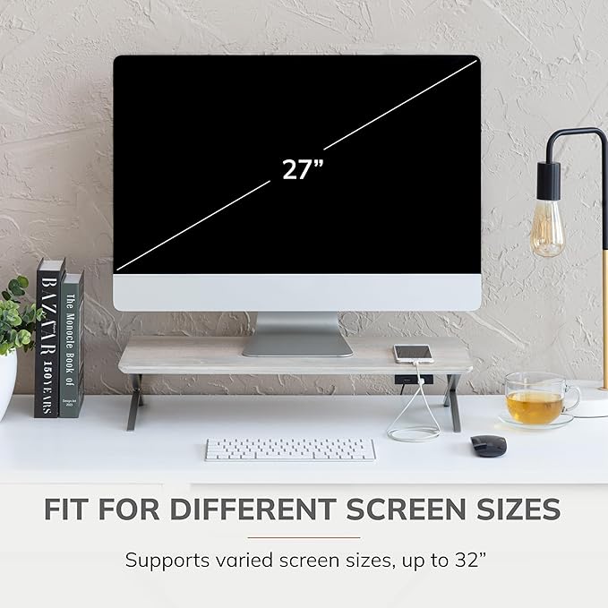 Anji Mountain Monitor Stand - Desktop Organizer & Laptop Riser, Ergonomic Monitor Riser, Space-Saving Monitor Stand for Desk, Durable Construction, Easy Assembly, Ideal for Home & Office,White Wash