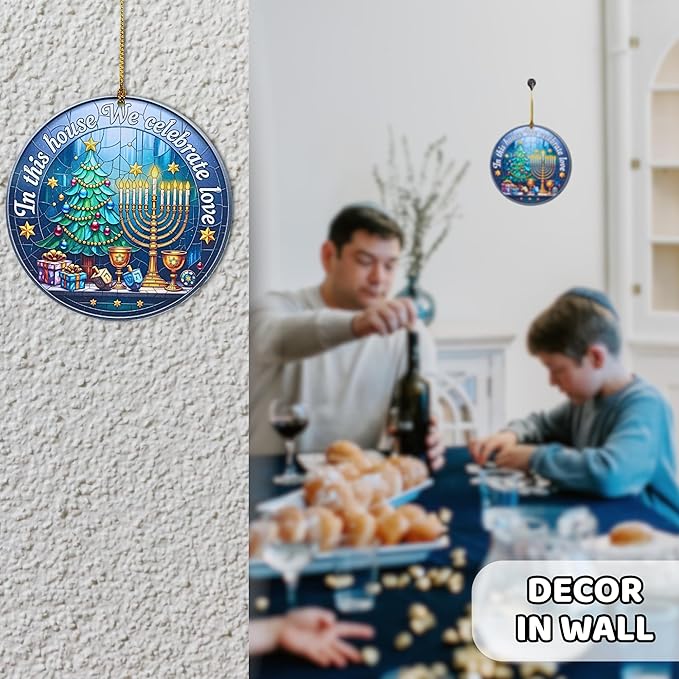 Hanukkah Ornaments Gifts – Star of David Ornament with Acrylic Stained Glass Effect – Hanukkah Christmas Ornament, Christmas Hanukkah Acrylic Ornament for Tree, Home & Judaica Holiday Decor