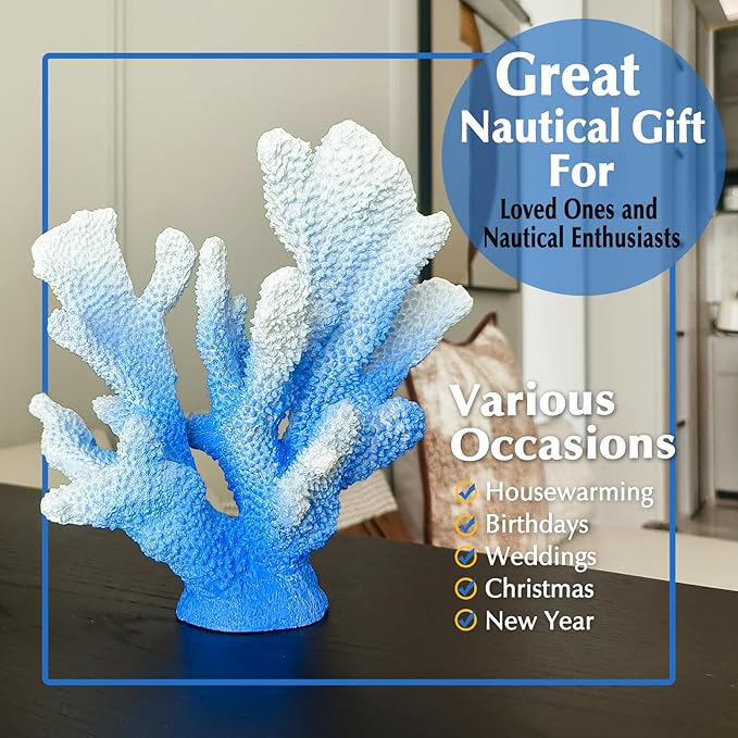 Accessoryway Santorini Blue Coral Reef Decor for Home -Faux Coral Reef Beach Centerpiece Room Table Decorations,Ocean Nautical Themed Party Decor & Beach Decorations for Home Bathroom -8.2"