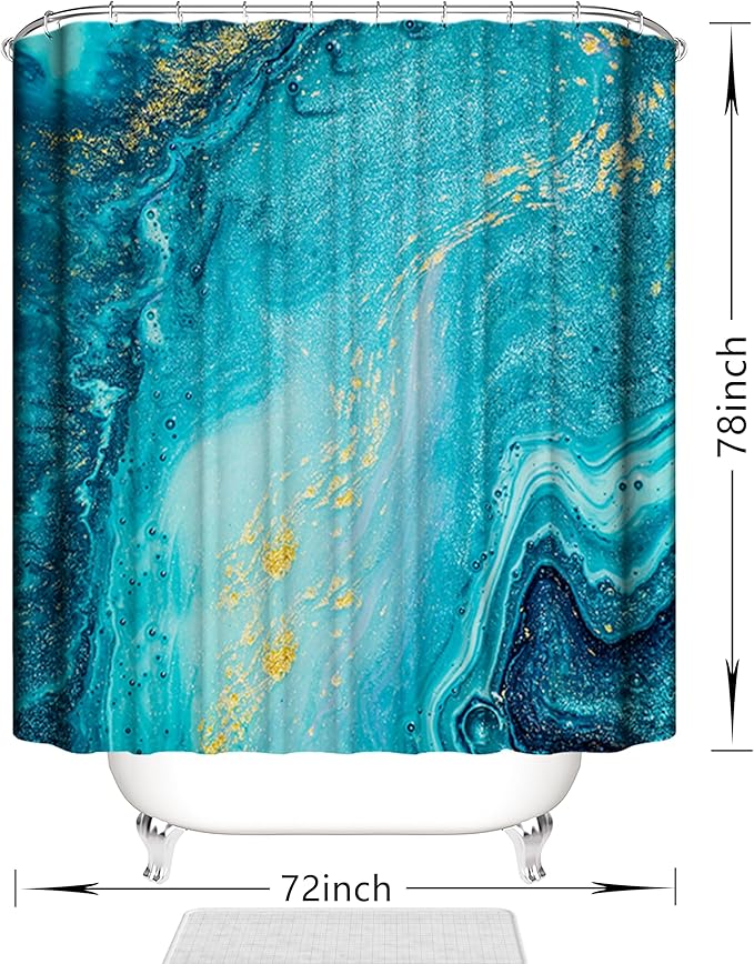 Domoku Blue Gold Marble Shower Curtain,Blue Golden Cracked Lines Abstract Modern Shower Curtain for Bathroom Decor,Waterproof Texture Washable Fabric Shower Curtain,72 X 78