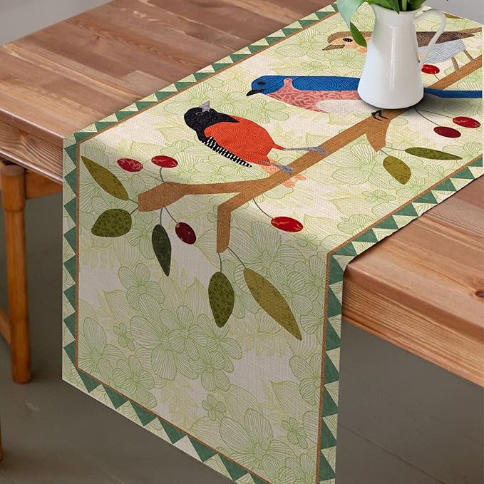 Seliem Summer Birds Tree Branches Table Runner, Cardinal Home Kitchen Dining Decor, Spring Seasonal Farmhouse Decorations Indoor Outdoor Party Supply 13 x 108 Inch