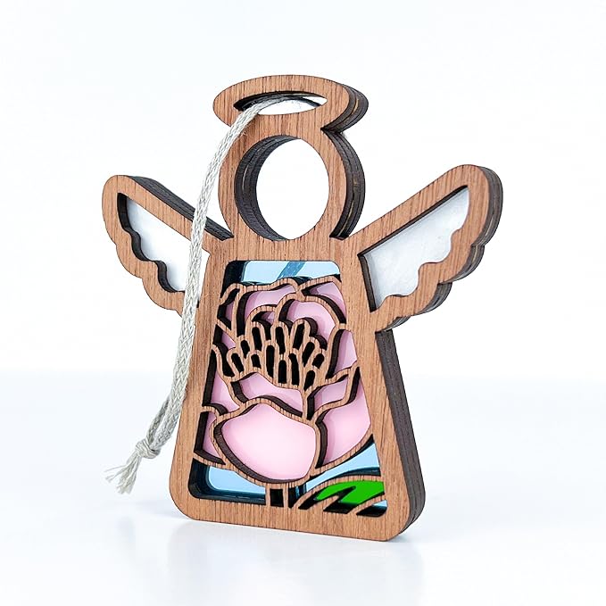 3.5" (H) Light Pink Peony Flower Ornament - Shelf Sitters for Home Decor - Farmhouse Angel Wings