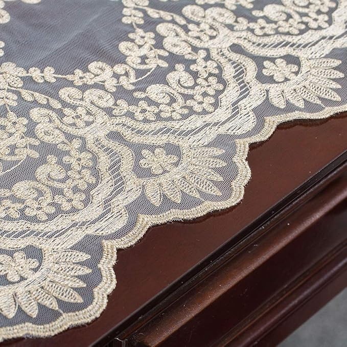 ARTABLE Rectangle Table Runner Lace Macrame Embroidered Table Runners with Exquisite Vintage Shabby Chic for Holiday Wedding Long Dinner Tables (Light Gold, 12 x 120 Inch)