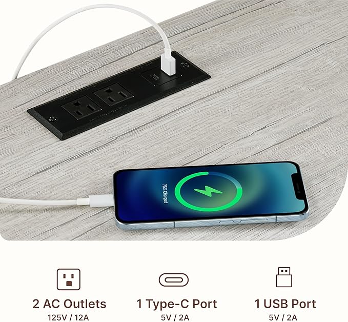 21" Farmhouse Nightstand with Charging Station 2 Drawers Large End Table with Metal Handle Rustic Low Night Stand Wood Dresser for Living Room Bedroom Closet,Grayish White