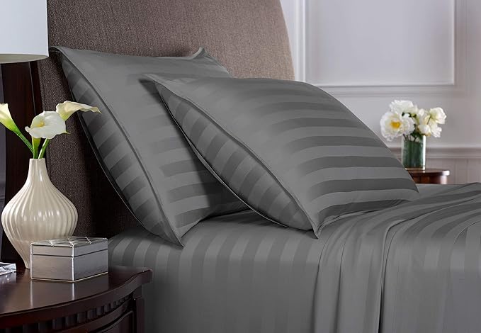 Queen Sheets by Pure Bamboo, Genuine 100% Organic Viscose Derived from Bamboo Bed Sheet Set, Luxuriously Soft & Cooling, Double Stitching, Lifetime Quality Promise (Queen, Jacquard Stone)