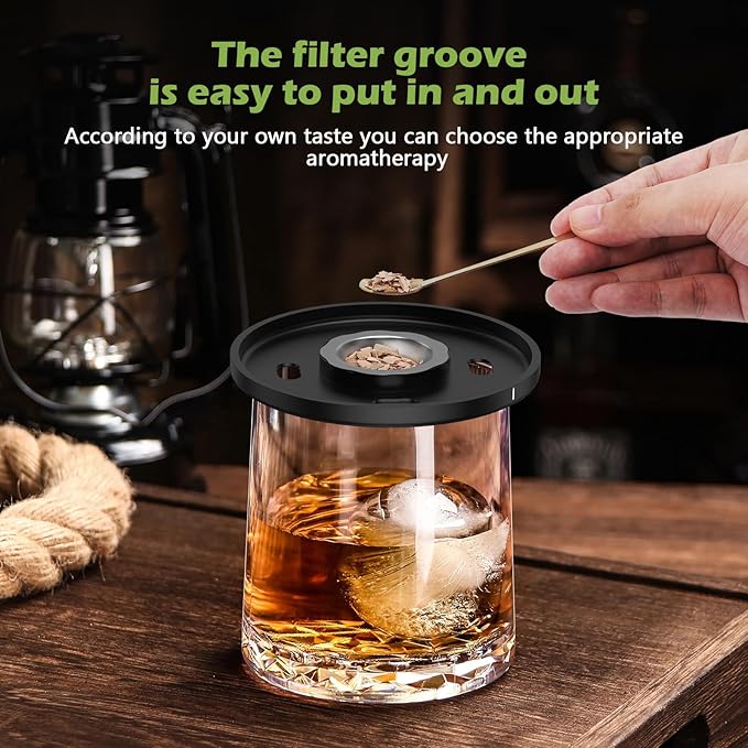KeeKit Electric Whiskey Smoker Kit, Flameless Cocktail Smoker with Built-in Lighter, Old Fashioned Drink Maker Kit with 6 Wood Chips & Ambient Light, Bourbon Whiskey Gifts for Men, Dad, Husband