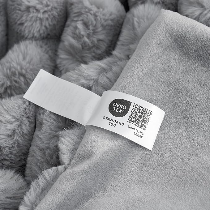 Cozy Bliss Faux Fur Throw Blanket for Couch, Cozy Warm Plush Striped Blanket for Sofa Bedroom Living Room, 90 * 90 Inches Gray