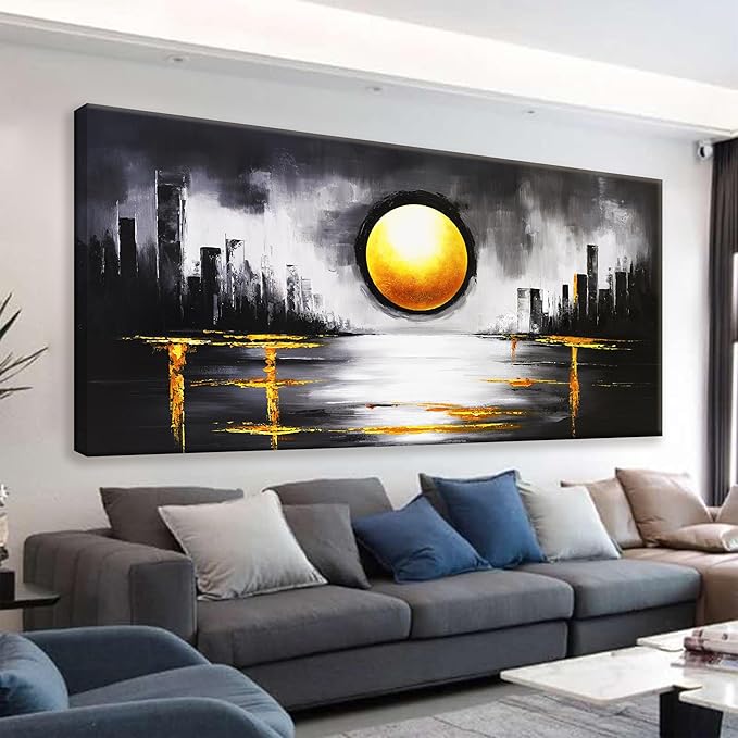 Abstract Black And Gold Wall Art Print Canvas Art Wall Decor Painting Abstract Art Prints Minimalist Artwork Pictures For Bedroom Kitchen Office Bathroom Home Wall Decor 20" × 40"